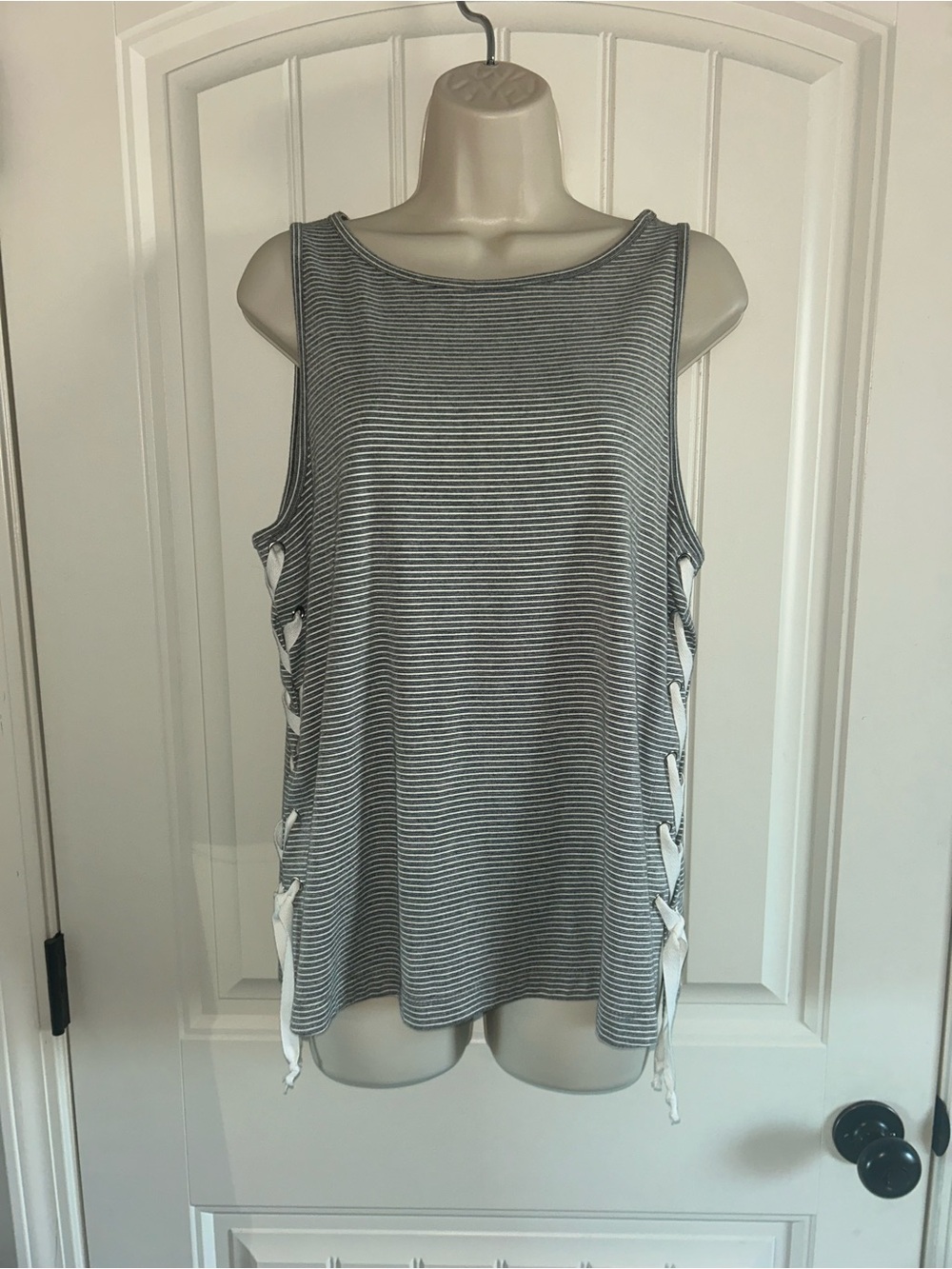 NEW Fifteen Twenty Grey and White Striped Lace-Up Side Tank Sz S